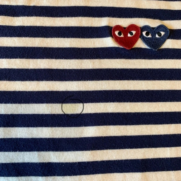 Comme Des Garcos Play  Twin Hart Stripped Long Sleeve Shirt - Picture 14 of 16